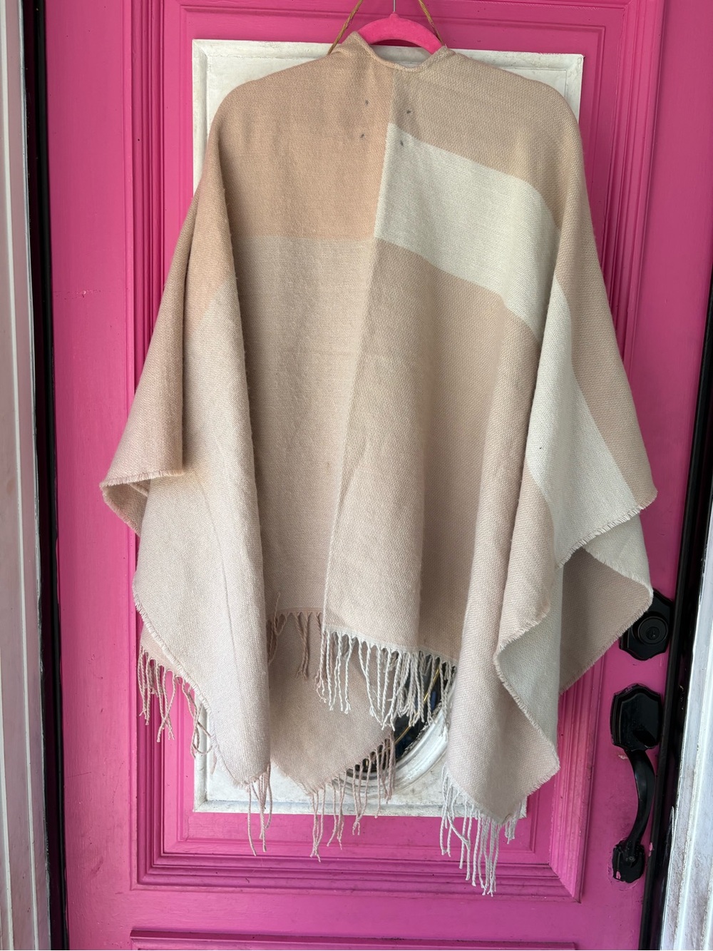 Soia & Kyo Beige and Cream Fringe Poncho